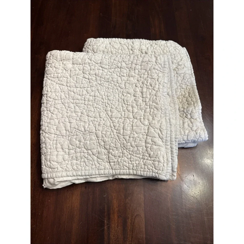 Pottery Barn EURO Pillow Shams Set 2 Belgian Flax Linen Floral Stitch AS IS